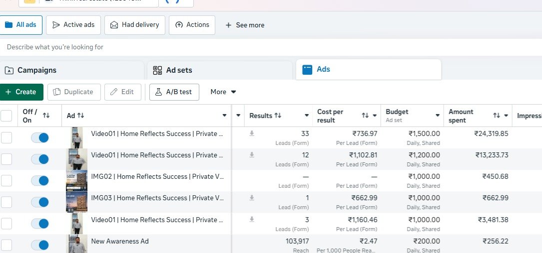 Meta Ads Manager - Private Real Estate - video + image ads